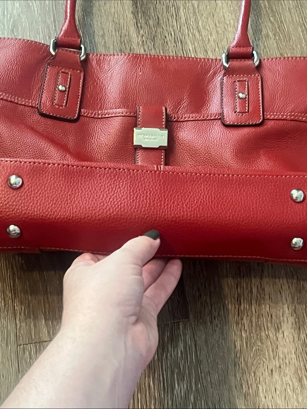 Tignanello Leather Red Leather Tote Bag